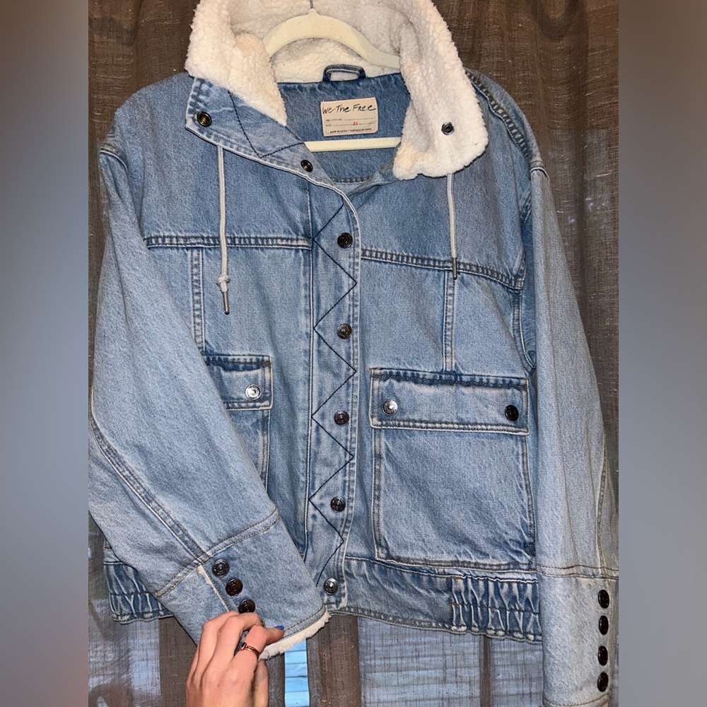 Free People Bomber Jean Jacket with Sherpa detail